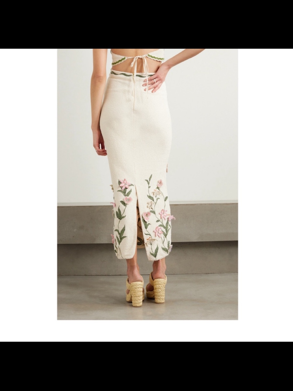 Agua by Agua Bendita Cream Embroidered Floral Pencil Skirt - Picture 9 of 9